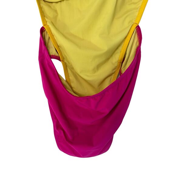 Karla Colletto Pink Yellow Bandeau Strapless One Piece Bikini Swimsuit Size 8 - Picture 9 of 12